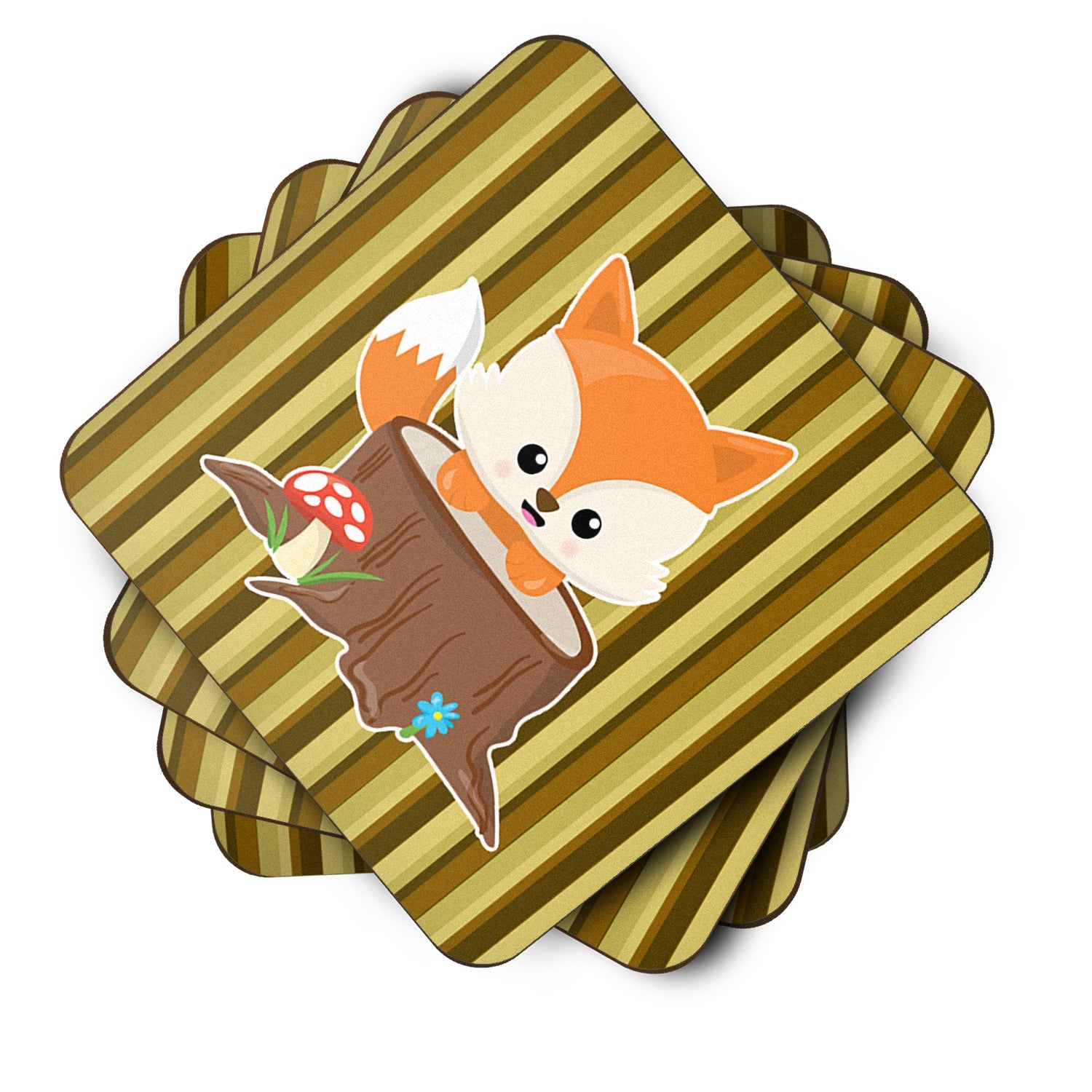 Baby Fox Tree Stripes Foam Coasters Set of 4 Cup Coasters for Indoor Outdoor, Tabletop Protection, Anti Slip, Mouse pad Material