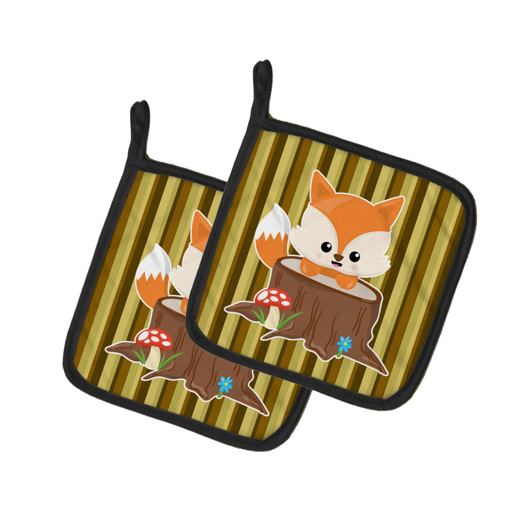 Baby Fox Tree Stripes Pot Holder Set of 2 Heat Resistant Quilted Hot Pads 7.5 x 7.5 Inch, Insulated Kitchen Trivets for Cooking & Baking