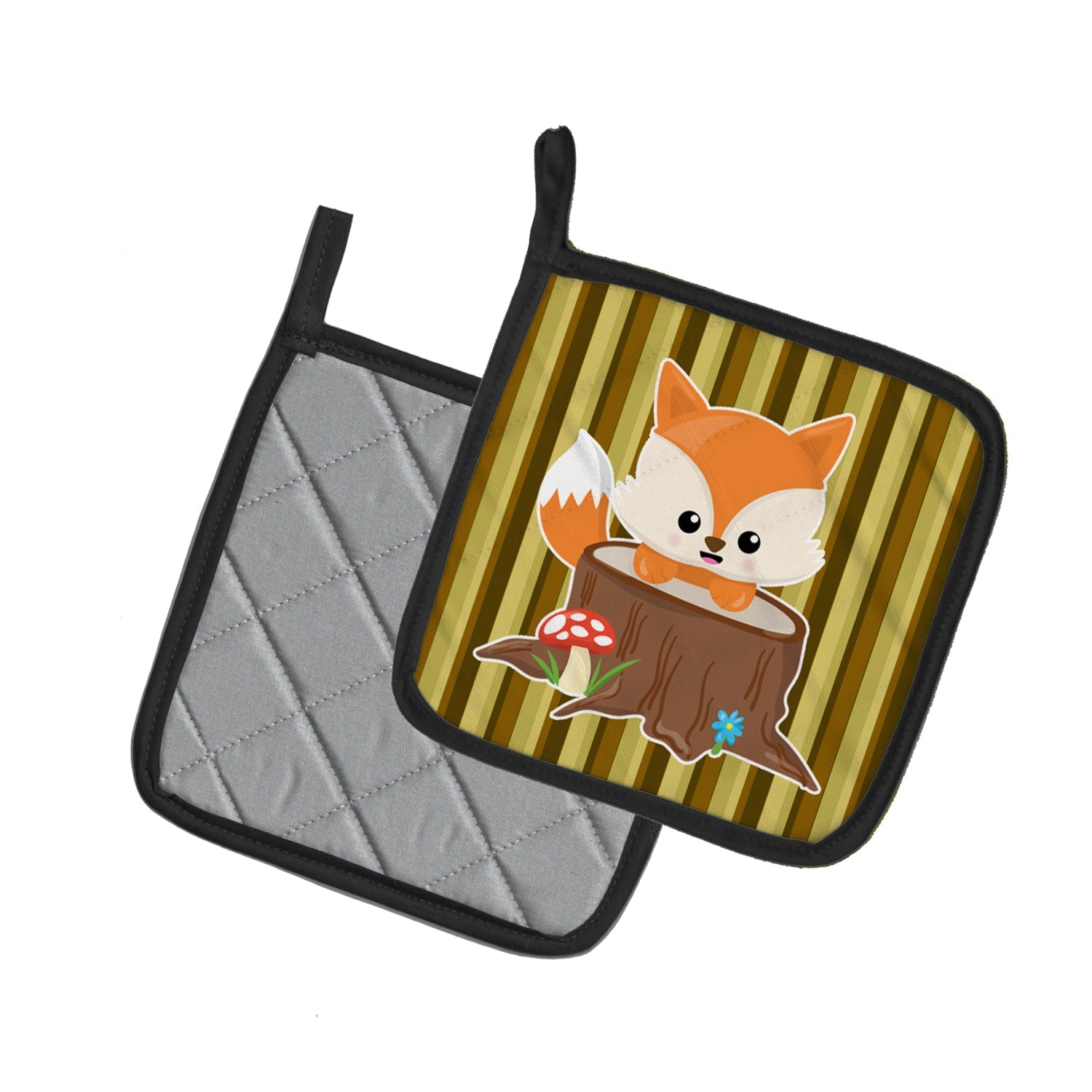 Baby Fox Tree Stripes Pot Holder Set of 2 Heat Resistant Quilted Hot Pads 7.5 x 7.5 Inch, Insulated Kitchen Trivets for Cooking & Baking