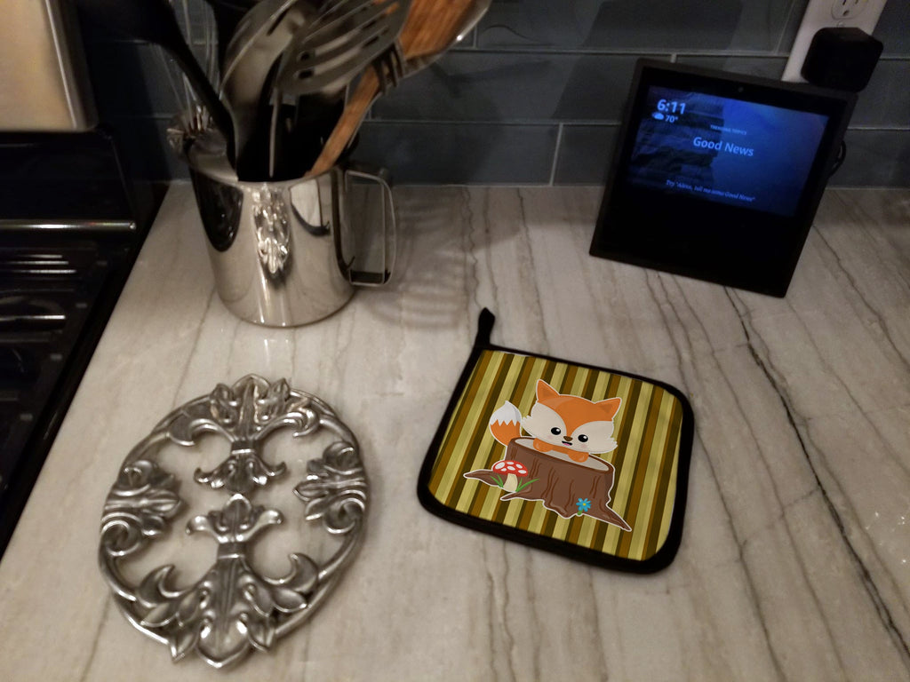 Baby Fox Tree Stripes Pot Holder Set of 2 Heat Resistant Quilted Hot Pads 7.5 x 7.5 Inch, Insulated Kitchen Trivets for Cooking & Baking
