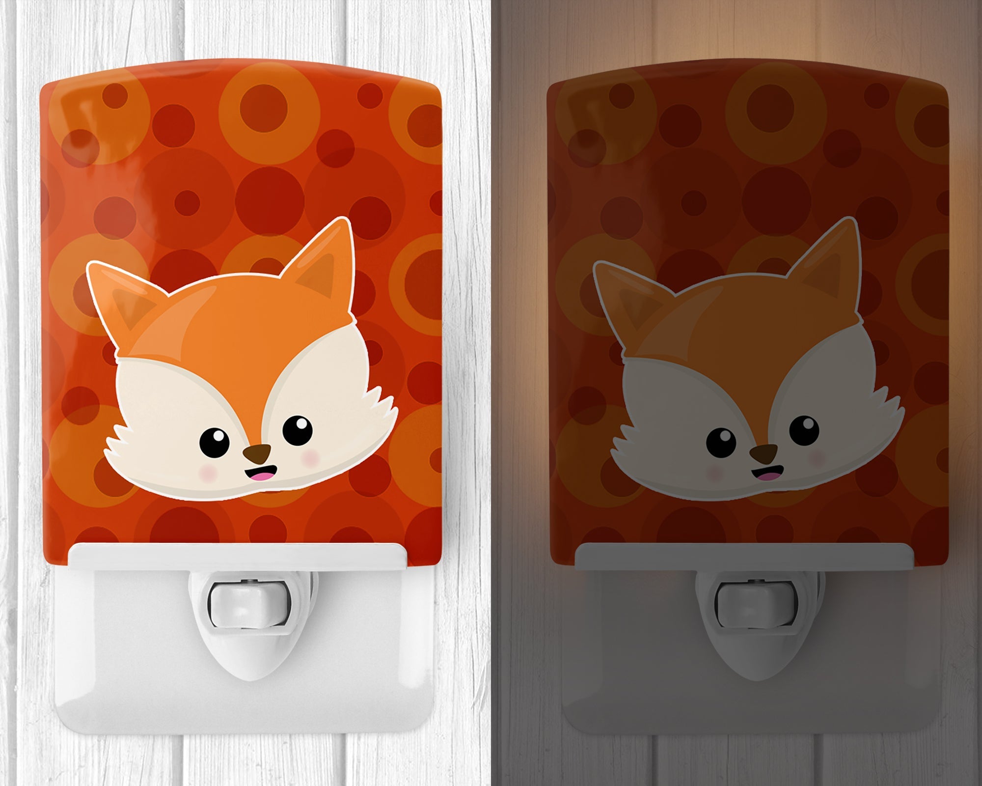 Baby Fox Face Polkadots Ceramic Night Light Compact, UL-Certified, Ideal for Bedroom, Bathroom, Nursery, Hallway, Kitchen, 6x4x3, Multicolor