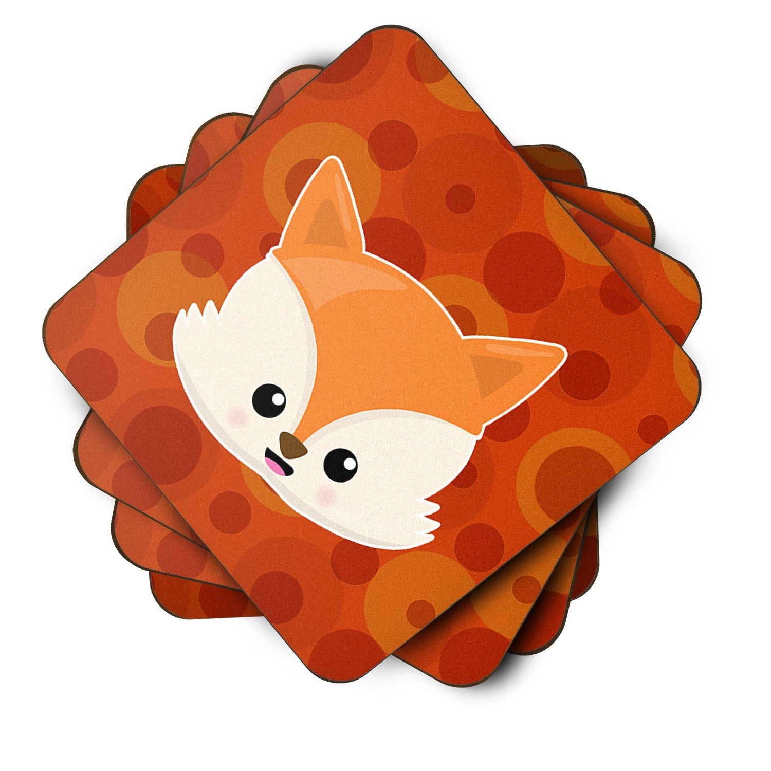 Baby Fox Face Polkadots Foam Coasters Set of 4 Cup Coasters for Indoor Outdoor, Tabletop Protection, Anti Slip, Mouse pad Material