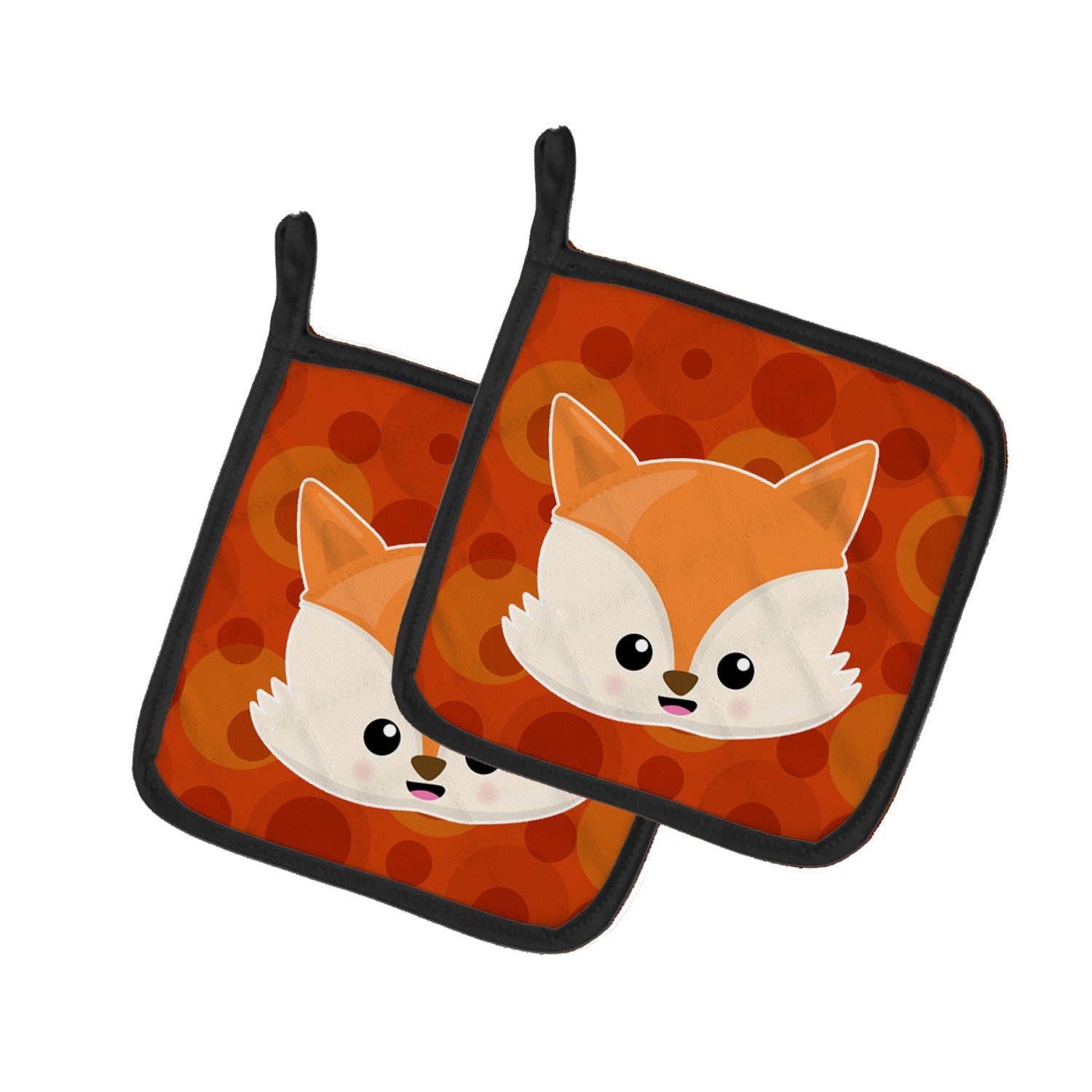 Baby Fox Face Polkadots Pot Holder Set of 2 Heat Resistant Quilted Hot Pads 7.5 x 7.5 Inch, Insulated Kitchen Trivets for Cooking & Baking