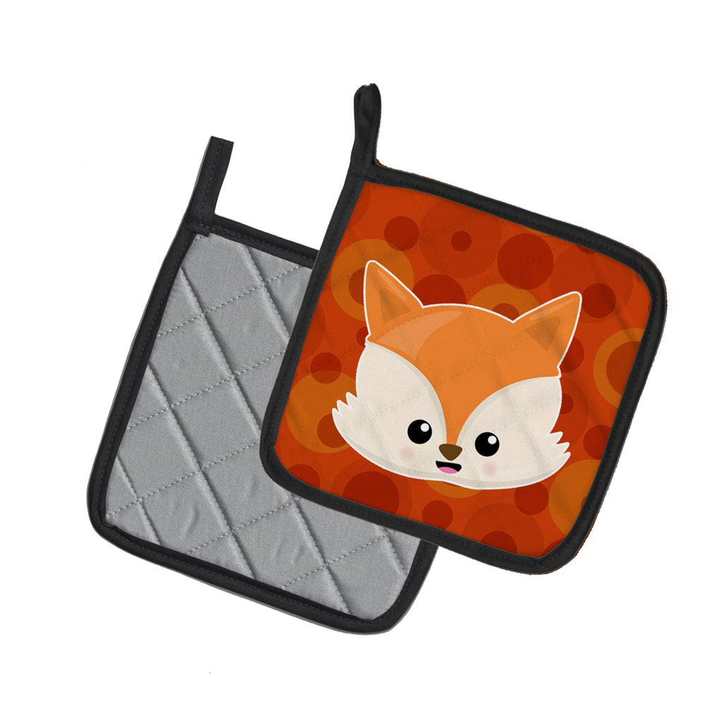 Baby Fox Face Polkadots Pot Holder Set of 2 Heat Resistant Quilted Hot Pads 7.5 x 7.5 Inch, Insulated Kitchen Trivets for Cooking & Baking