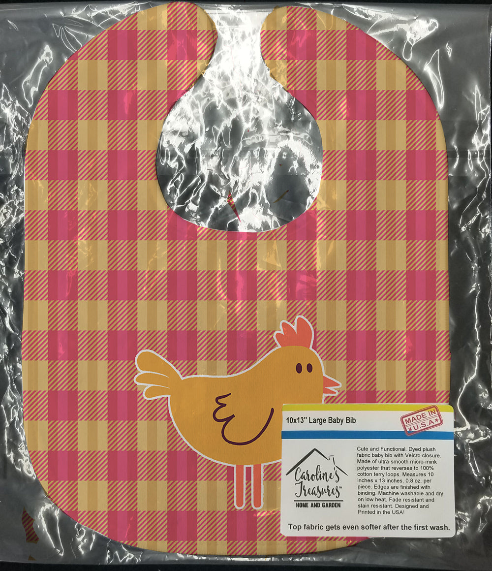Chicken Hen on Gingham Baby Bib Easy-Clean Baby Bib Baby Feeding Accessory Baby Mealtime Essential, 10 x 13, Multicolor