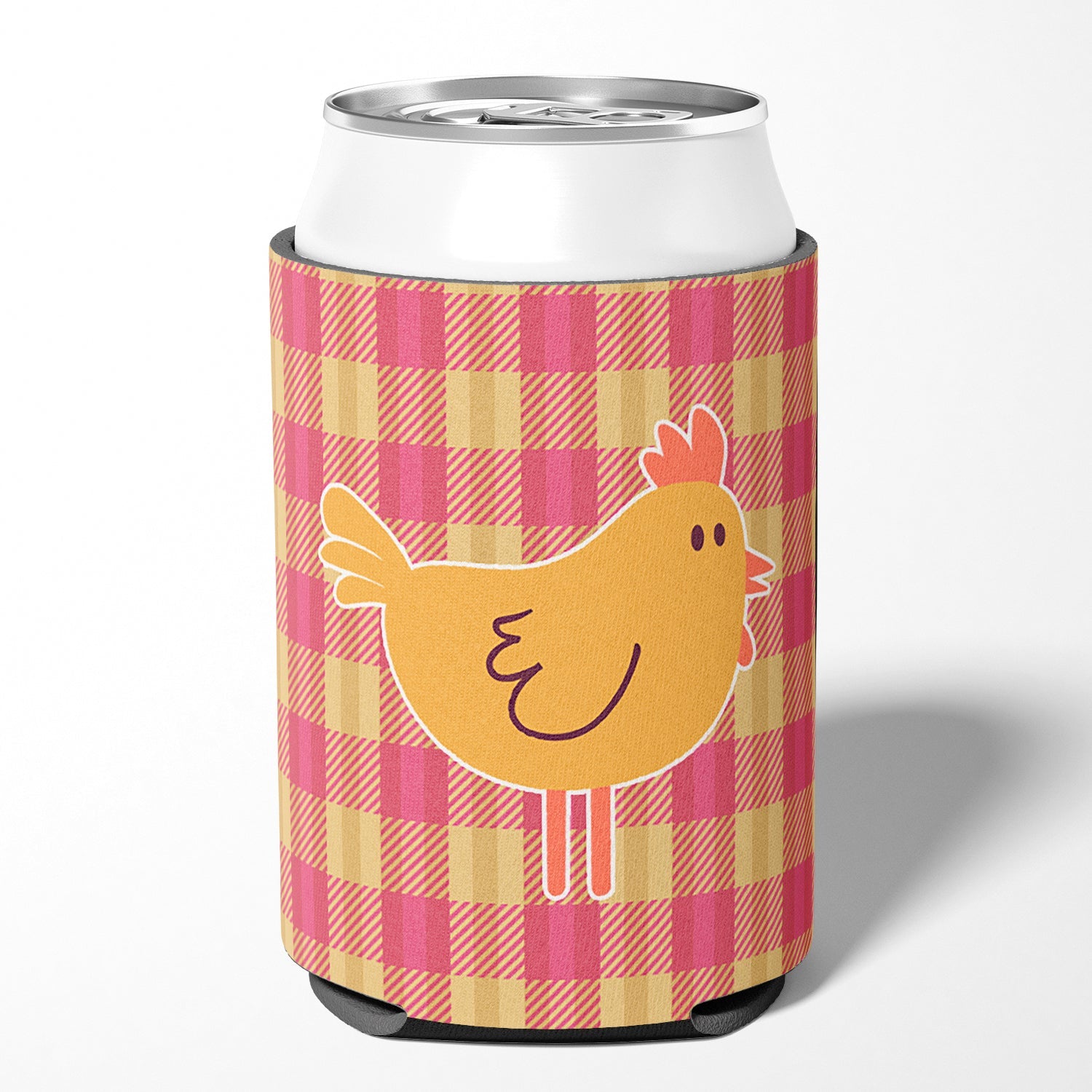 Chicken Hen on Gingham Can or Bottle Hugger Cooler Sleeve for Standard 12 oz Cans, Insulated Foam Beer & Soda Can Hugger Reusable