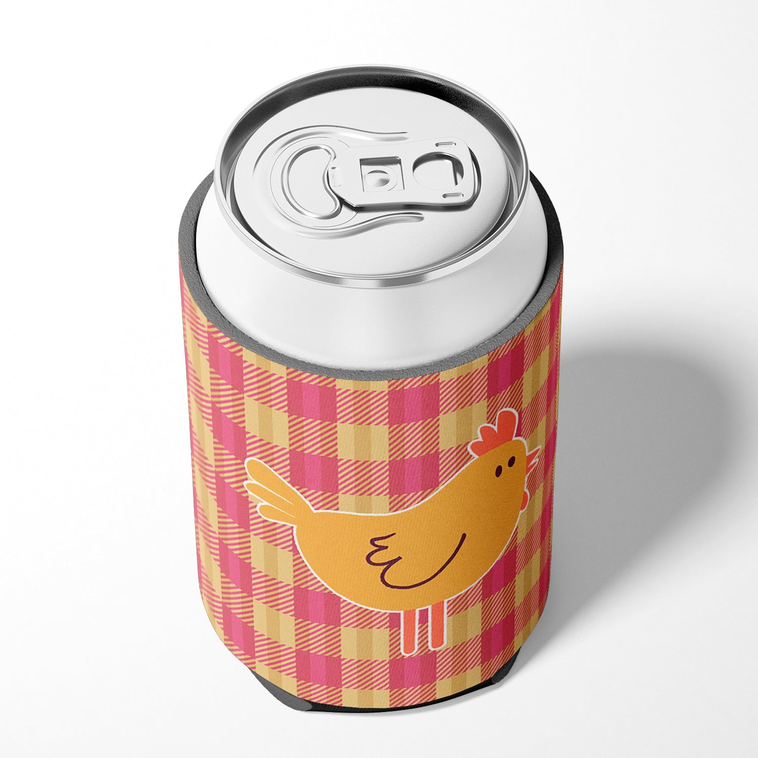 Chicken Hen on Gingham Can or Bottle Hugger Cooler Sleeve for Standard 12 oz Cans, Insulated Foam Beer & Soda Can Hugger Reusable