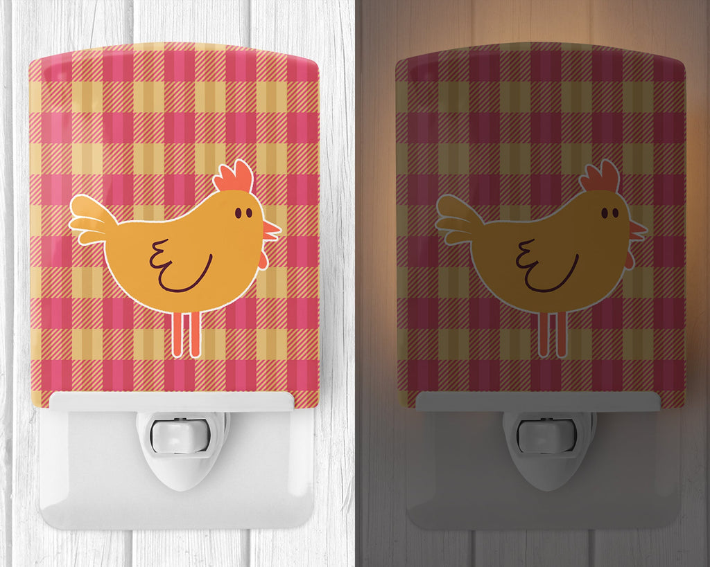 Chicken Hen on Gingham Ceramic Night Light Compact, UL-Certified, Ideal for Bedroom, Bathroom, Nursery, Hallway, Kitchen, 6x4x3, Multicolor