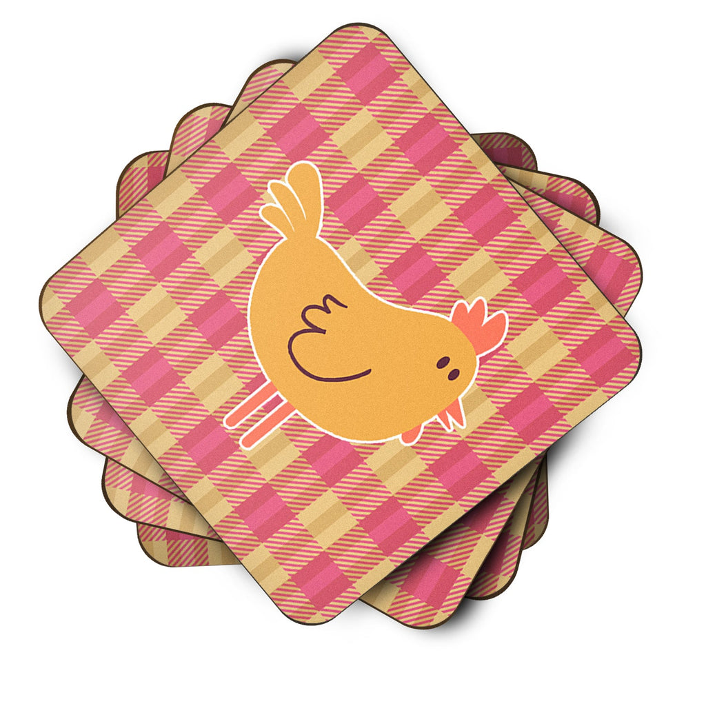 Chicken Hen on Gingham Foam Coasters Set of 4 Cup Coasters for Indoor Outdoor, Tabletop Protection, Anti Slip, Mouse pad Material