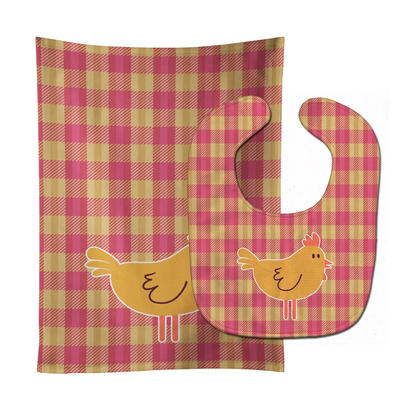 Chicken Hen on Gingham Baby Bib & Burp Cloth Easy-Clean Baby Bib Baby Feeding Accessory Baby Mealtime Essential