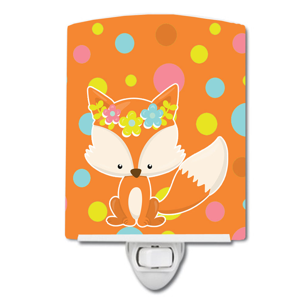 Baby Fox Flowerchild Polkadots Ceramic Night Light Compact, UL-Certified, Ideal for Bedroom, Bathroom, Nursery, Hallway, Kitchen, 6x4x3, Multicolor