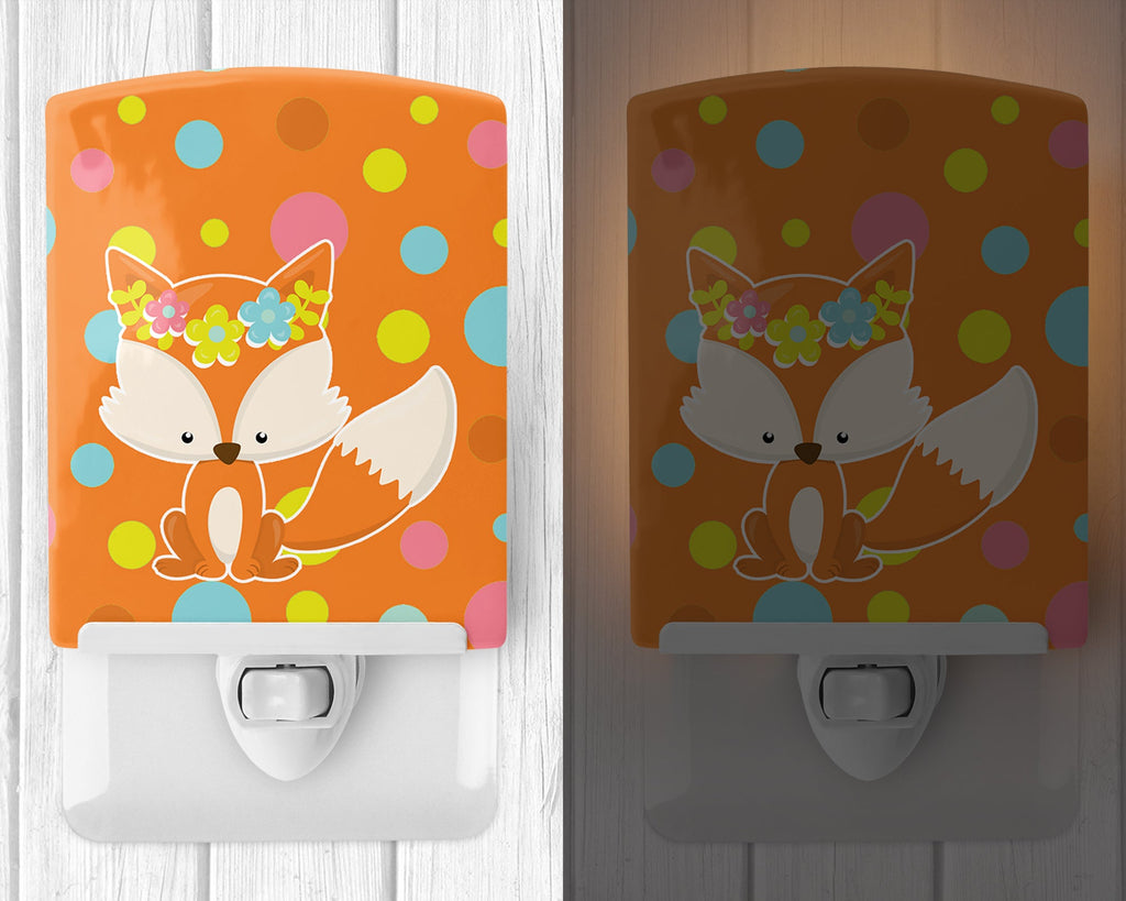 Baby Fox Flowerchild Polkadots Ceramic Night Light Compact, UL-Certified, Ideal for Bedroom, Bathroom, Nursery, Hallway, Kitchen, 6x4x3, Multicolor