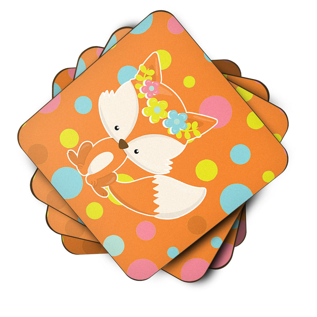 Baby Fox Flowerchild Polkadots Foam Coasters Set of 4 Cup Coasters for Indoor Outdoor, Tabletop Protection, Anti Slip, Mouse pad Material