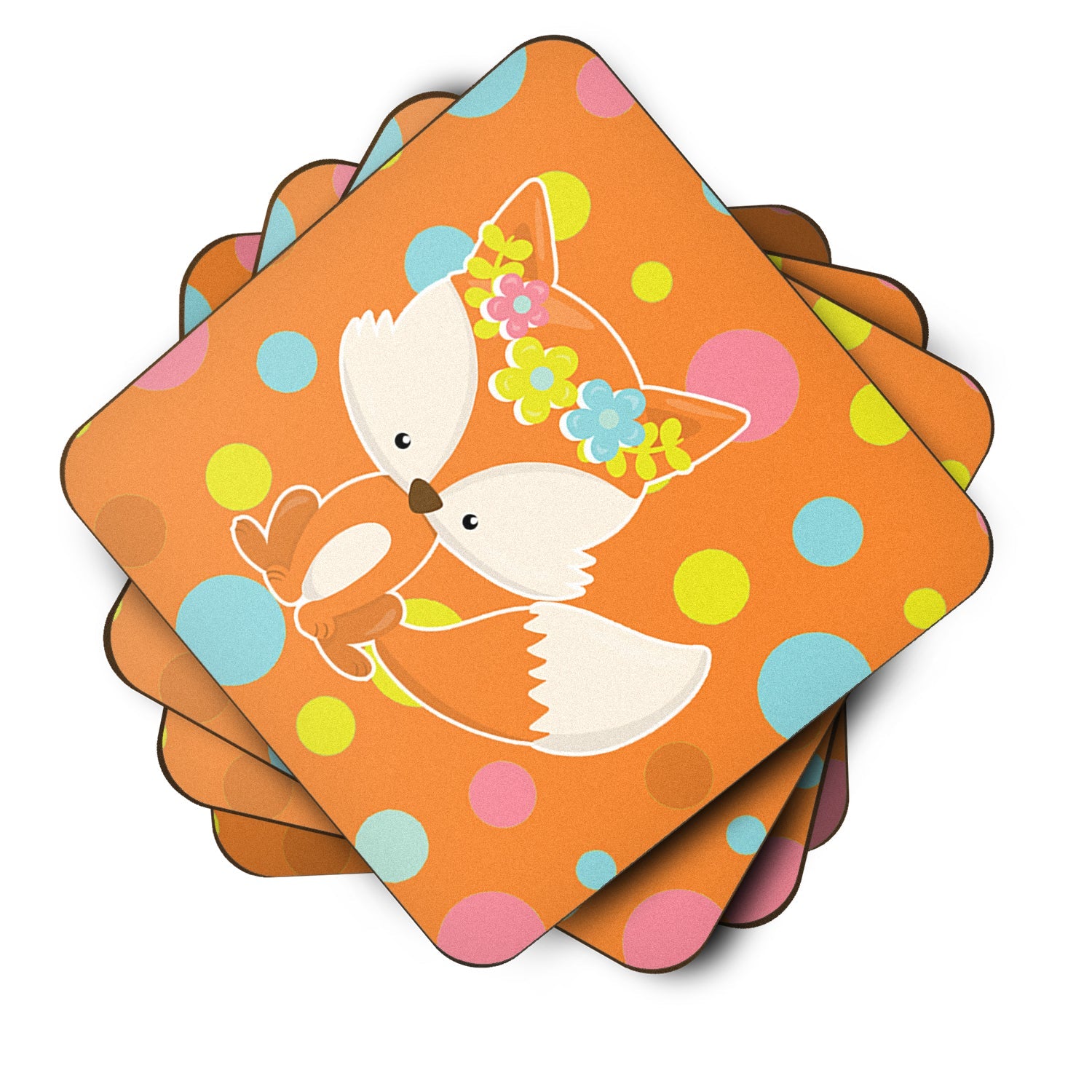 Baby Fox Flowerchild Polkadots Foam Coasters Set of 4 Cup Coasters for Indoor Outdoor, Tabletop Protection, Anti Slip, Mouse pad Material