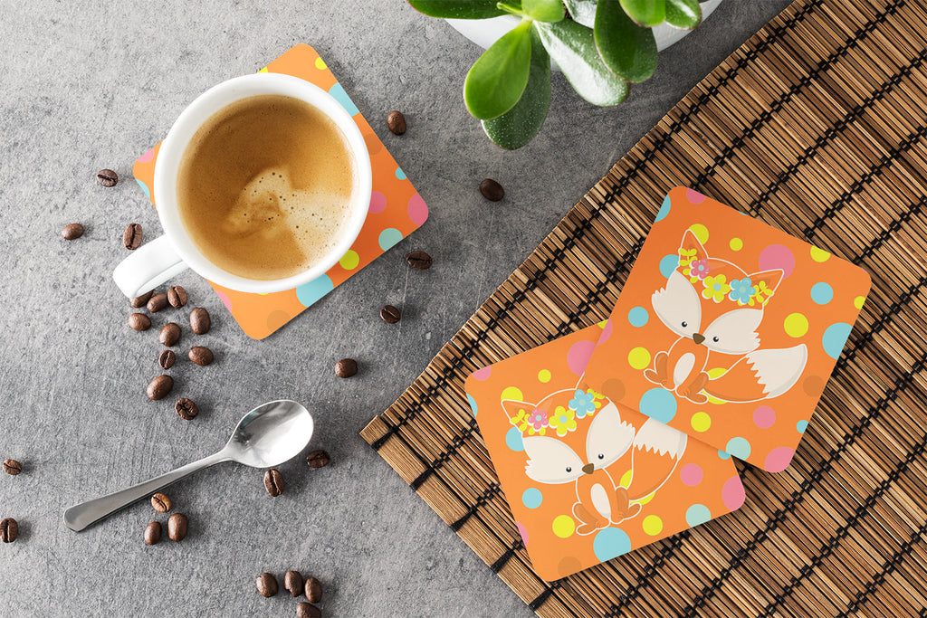 Baby Fox Flowerchild Polkadots Foam Coasters Set of 4 Cup Coasters for Indoor Outdoor, Tabletop Protection, Anti Slip, Mouse pad Material