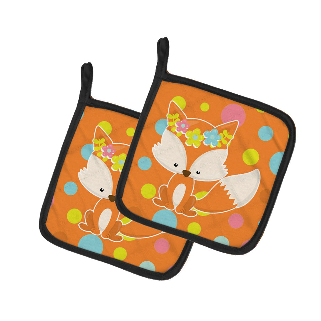 Baby Fox Flowerchild Polkadots Pot Holder Set of 2 Heat Resistant Quilted Hot Pads 7.5 x 7.5 Inch, Insulated Kitchen Trivets for Cooking & Baking
