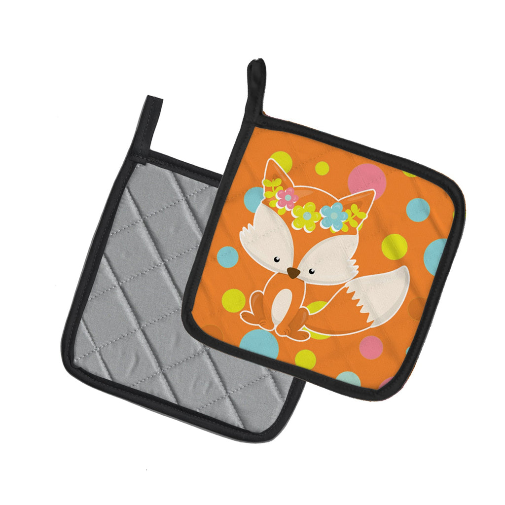 Baby Fox Flowerchild Polkadots Pot Holder Set of 2 Heat Resistant Quilted Hot Pads 7.5 x 7.5 Inch, Insulated Kitchen Trivets for Cooking & Baking