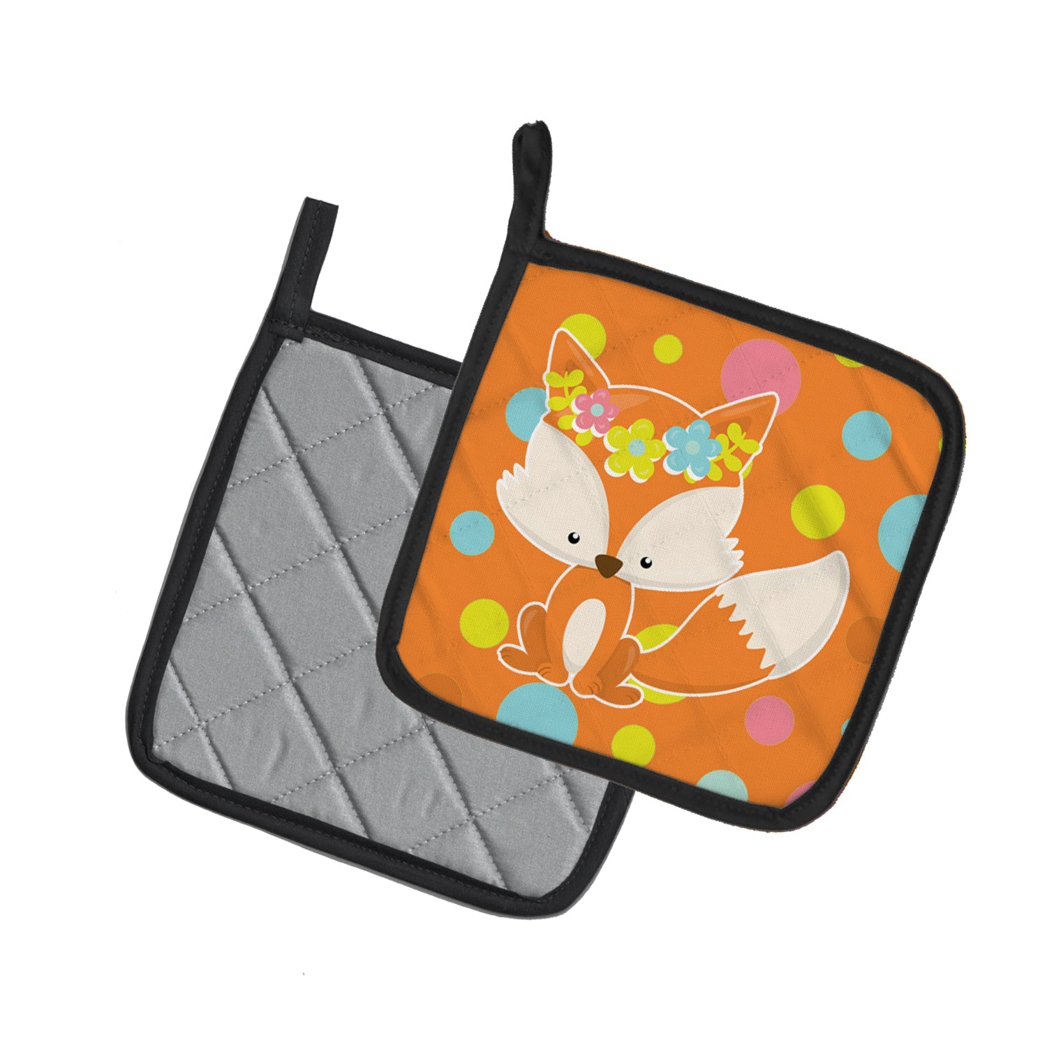 Baby Fox Flowerchild Polkadots Pot Holder Set of 2 Heat Resistant Quilted Hot Pads 7.5 x 7.5 Inch, Insulated Kitchen Trivets for Cooking & Baking
