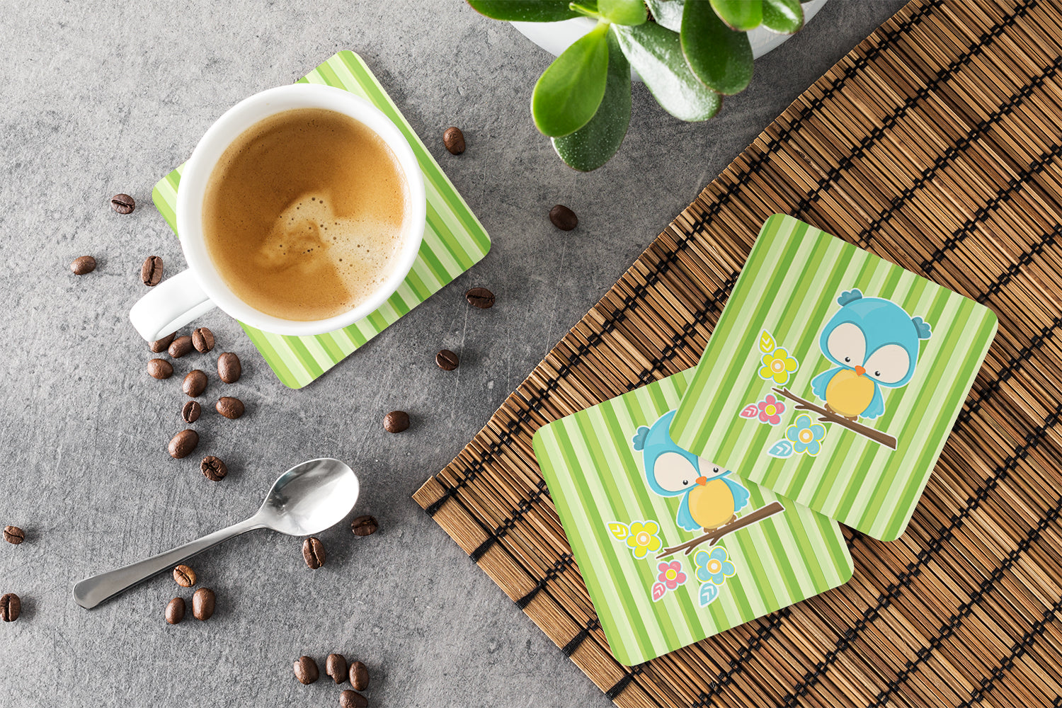 Bird on Branch Foam Coasters Set of 4 Cup Coasters for Indoor Outdoor, Tabletop Protection, Anti Slip, Mouse pad Material