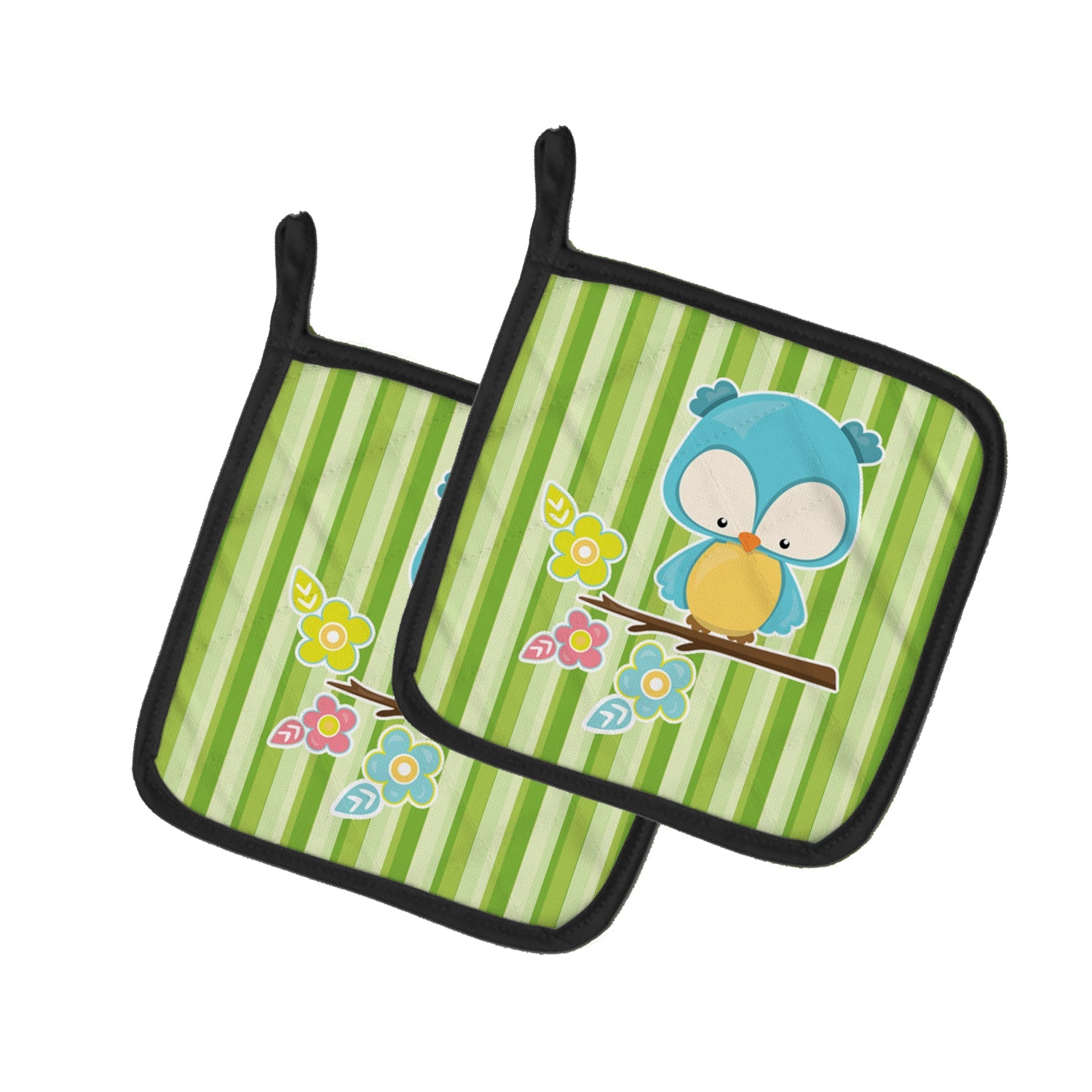 Bird on Branch Pot Holder Set of 2 Heat Resistant Quilted Hot Pads 7.5 x 7.5 Inch, Insulated Kitchen Trivets for Cooking & Baking