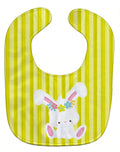 Easter White Rabbit with Flowers Baby Bib Easy-Clean Baby Bib Baby Feeding Accessory Baby Mealtime Essential, 10 x 13, Multicolor