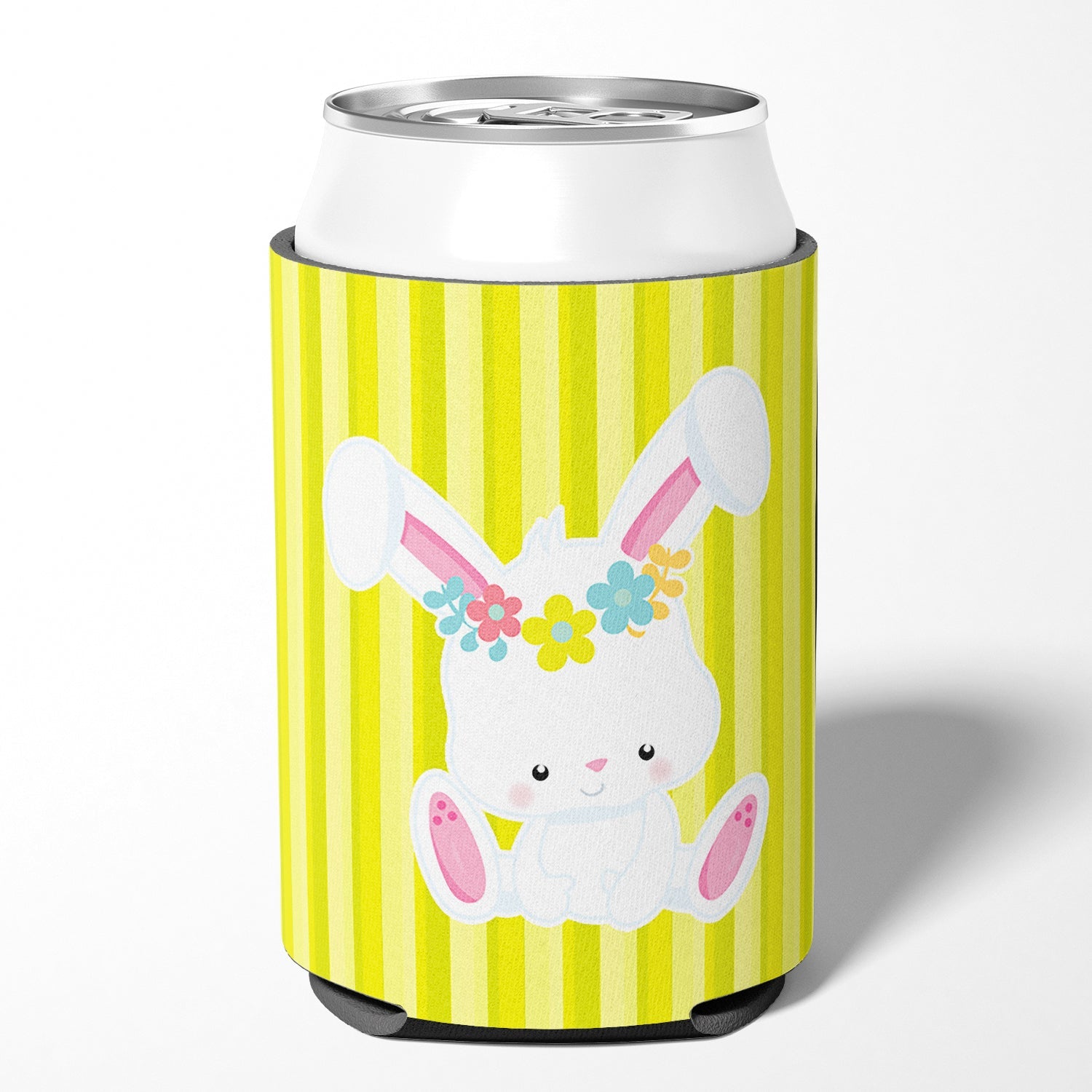 Easter White Rabbit with Flowers Can or Bottle Hugger Cooler Sleeve for Standard 12 oz Cans, Insulated Foam Beer & Soda Can Hugger Reusable