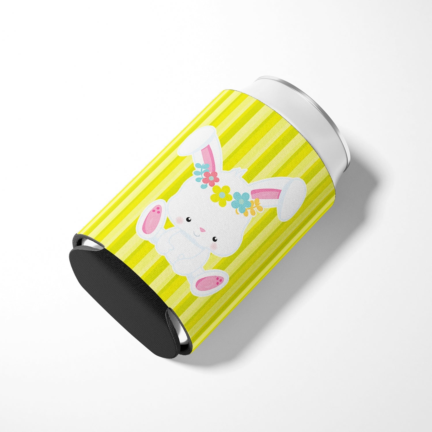 Easter White Rabbit with Flowers Can or Bottle Hugger Cooler Sleeve for Standard 12 oz Cans, Insulated Foam Beer & Soda Can Hugger Reusable