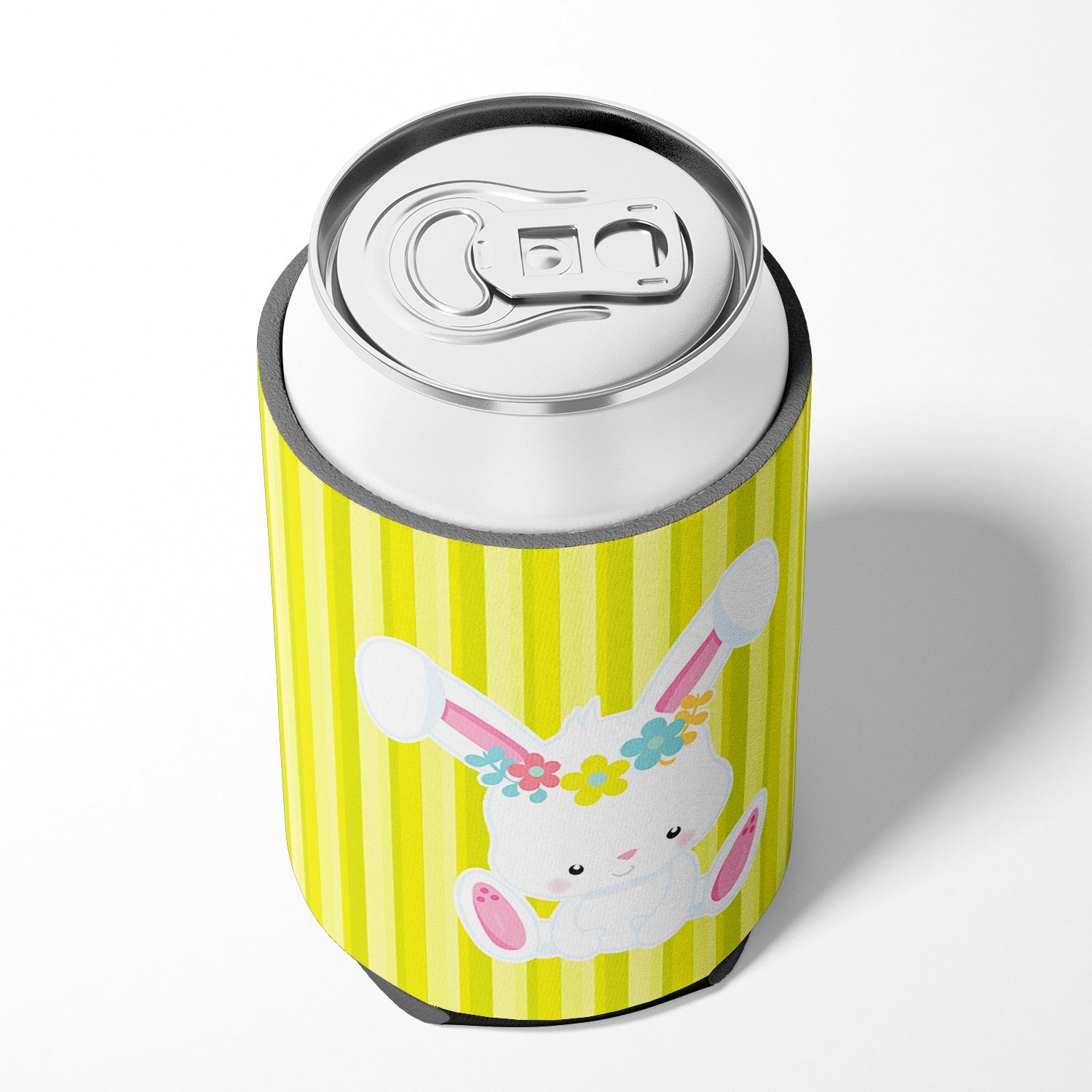 Easter White Rabbit with Flowers Can or Bottle Hugger Cooler Sleeve for Standard 12 oz Cans, Insulated Foam Beer & Soda Can Hugger Reusable