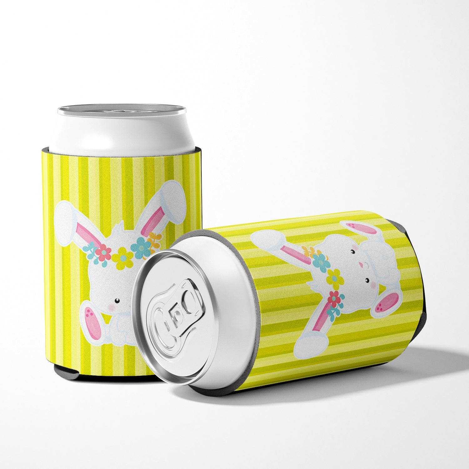 Easter White Rabbit with Flowers Can or Bottle Hugger Cooler Sleeve for Standard 12 oz Cans, Insulated Foam Beer & Soda Can Hugger Reusable