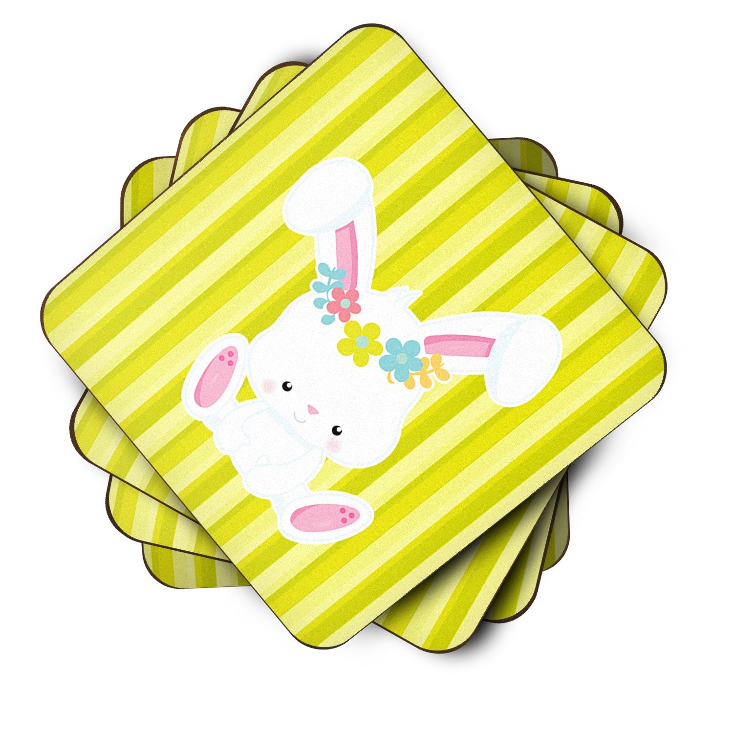 Easter White Rabbit with Flowers Foam Coasters Set of 4 Cup Coasters for Indoor Outdoor, Tabletop Protection, Anti Slip, Mouse pad Material