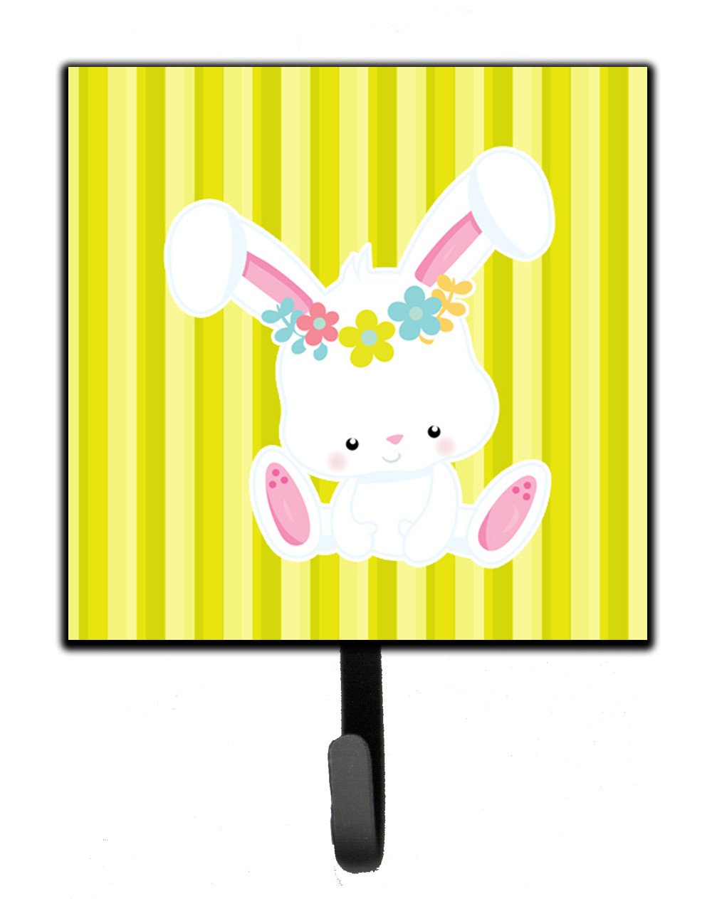 Easter White Rabbit with Flowers Leash or Key Holder Wall Hooks, Key Hooks Holder, Coat Rack Wall Mount, Coat Hooks, Hooks for Hanging Keys, Towels, Aprons, Leashes
