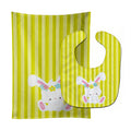 Easter White Rabbit with Flowers Baby Bib & Burp Cloth Easy-Clean Baby Bib Baby Feeding Accessory Baby Mealtime Essential