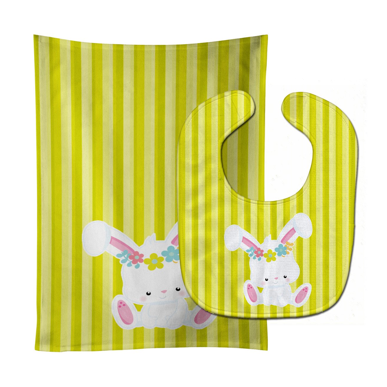 Easter White Rabbit with Flowers Baby Bib & Burp Cloth Easy-Clean Baby Bib Baby Feeding Accessory Baby Mealtime Essential
