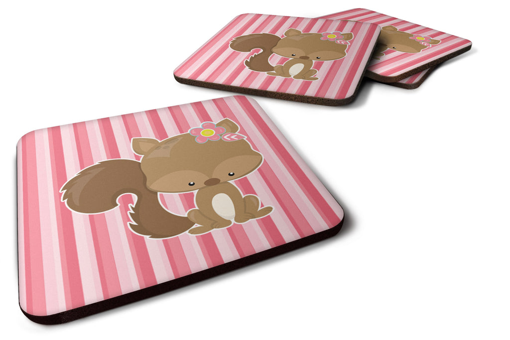 Squirrel with Flowers Foam Coasters Set of 4 Cup Coasters for Indoor Outdoor, Tabletop Protection, Anti Slip, Mouse pad Material
