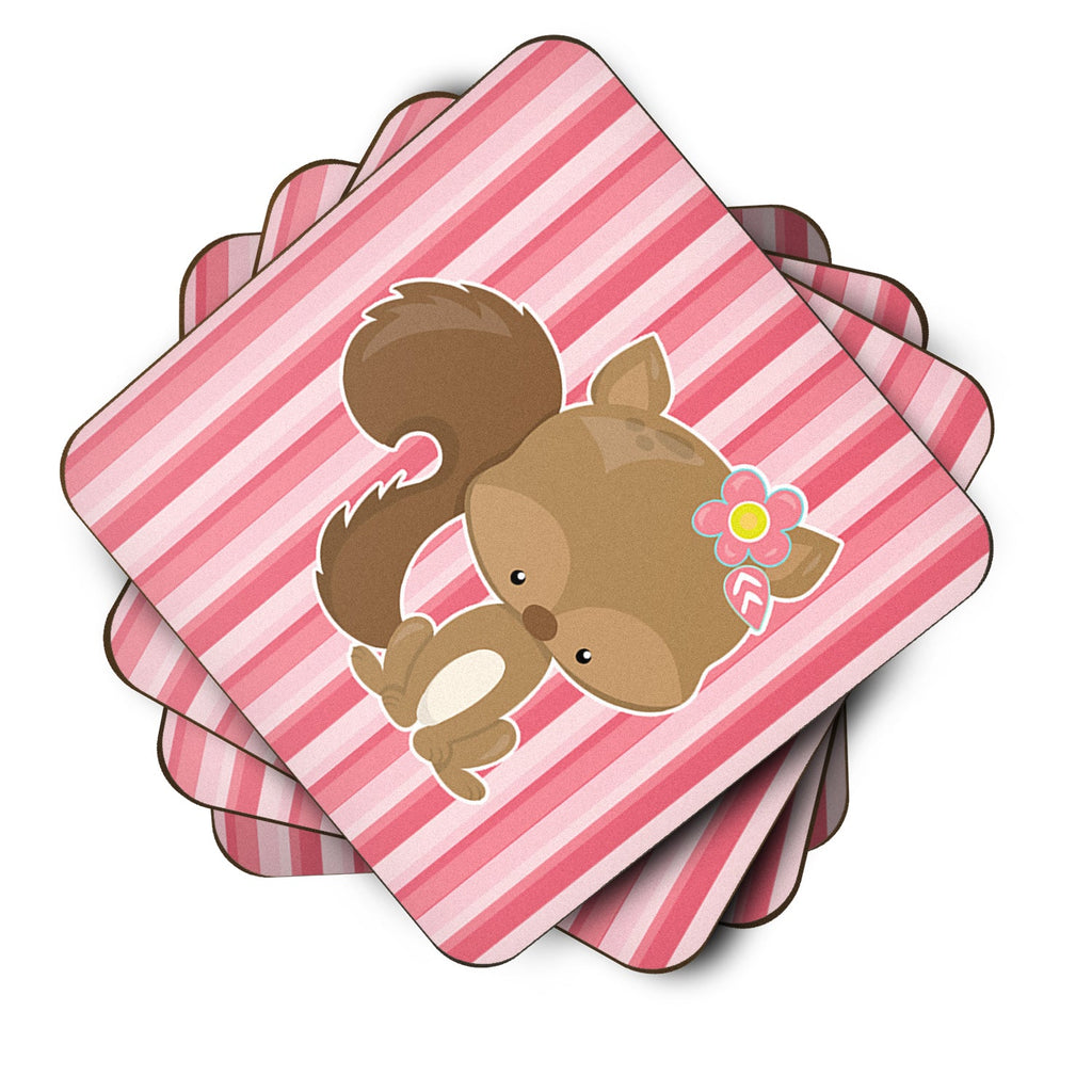 Squirrel with Flowers Foam Coasters Set of 4 Cup Coasters for Indoor Outdoor, Tabletop Protection, Anti Slip, Mouse pad Material