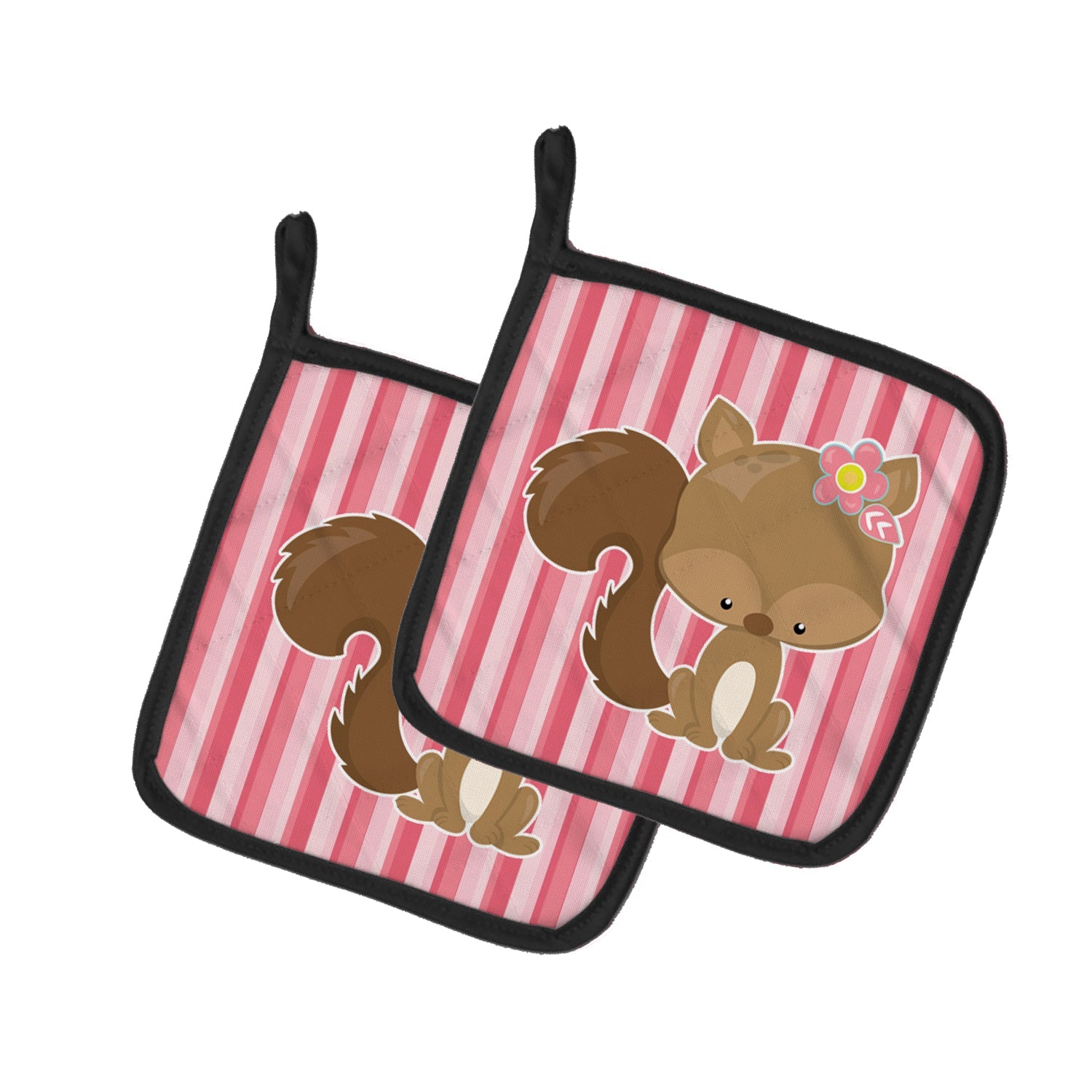 Squirrel with Flowers Pot Holder Set of 2 Heat Resistant Quilted Hot Pads 7.5 x 7.5 Inch, Insulated Kitchen Trivets for Cooking & Baking