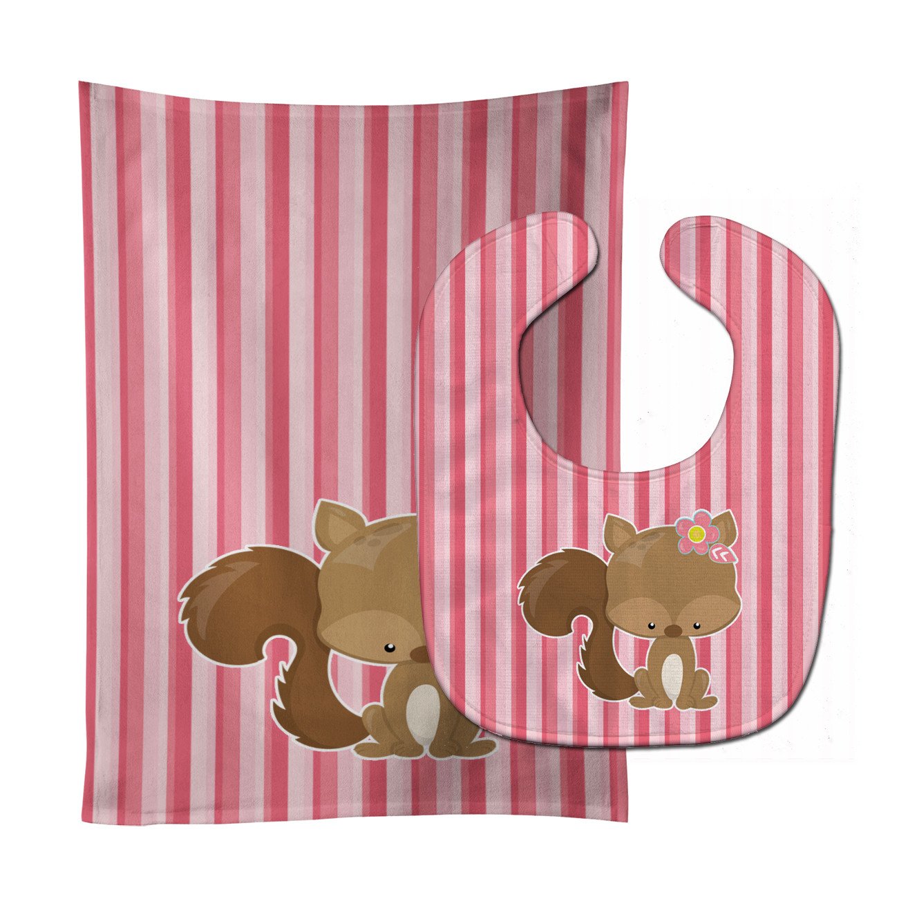 Squirrel with Flowers Baby Bib & Burp Cloth Easy-Clean Baby Bib Baby Feeding Accessory Baby Mealtime Essential