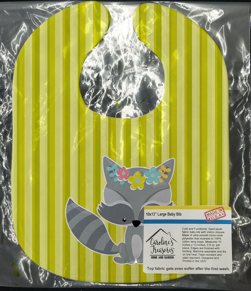 Raccoon with Flowers Baby Bib Easy-Clean Baby Bib Baby Feeding Accessory Baby Mealtime Essential, 10 x 13, Multicolor
