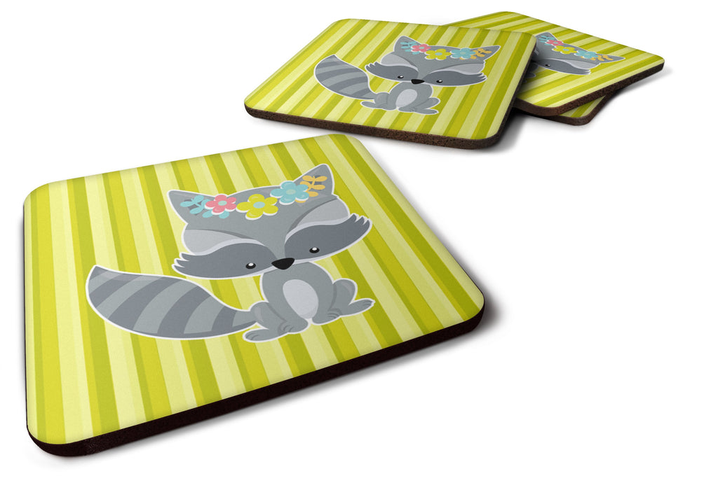 Raccoon with Flowers Foam Coasters Set of 4 Cup Coasters for Indoor Outdoor, Tabletop Protection, Anti Slip, Mouse pad Material