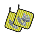 Raccoon with Flowers Pot Holder Set of 2 Heat Resistant Quilted Hot Pads 7.5 x 7.5 Inch, Insulated Kitchen Trivets for Cooking & Baking