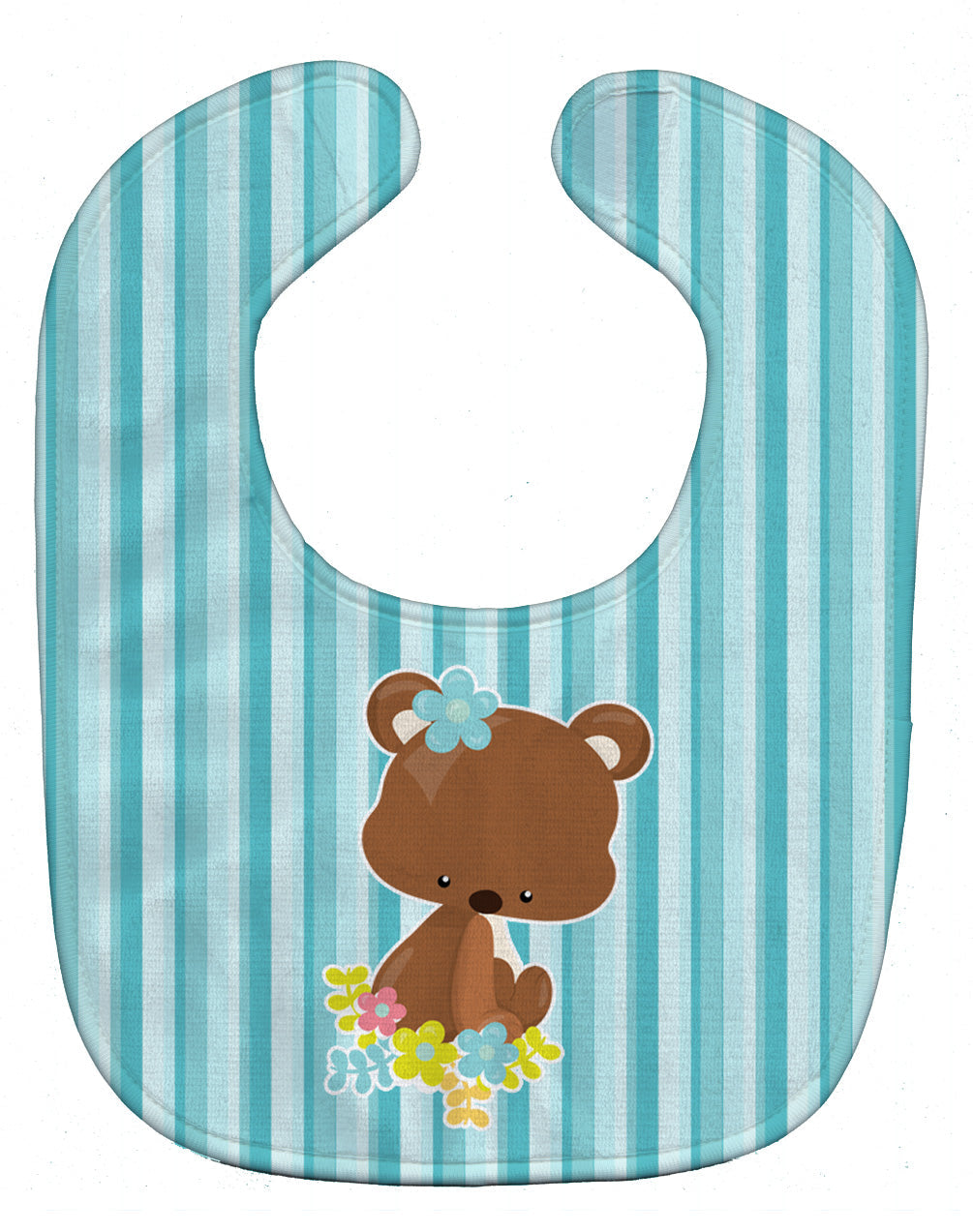 Bear with Flowers Baby Bib Easy-Clean Baby Bib Baby Feeding Accessory Baby Mealtime Essential, 10 x 13, Multicolor