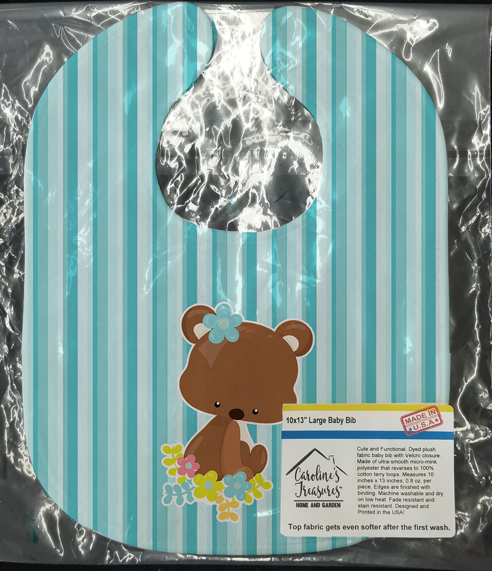 Bear with Flowers Baby Bib Easy-Clean Baby Bib Baby Feeding Accessory Baby Mealtime Essential, 10 x 13, Multicolor