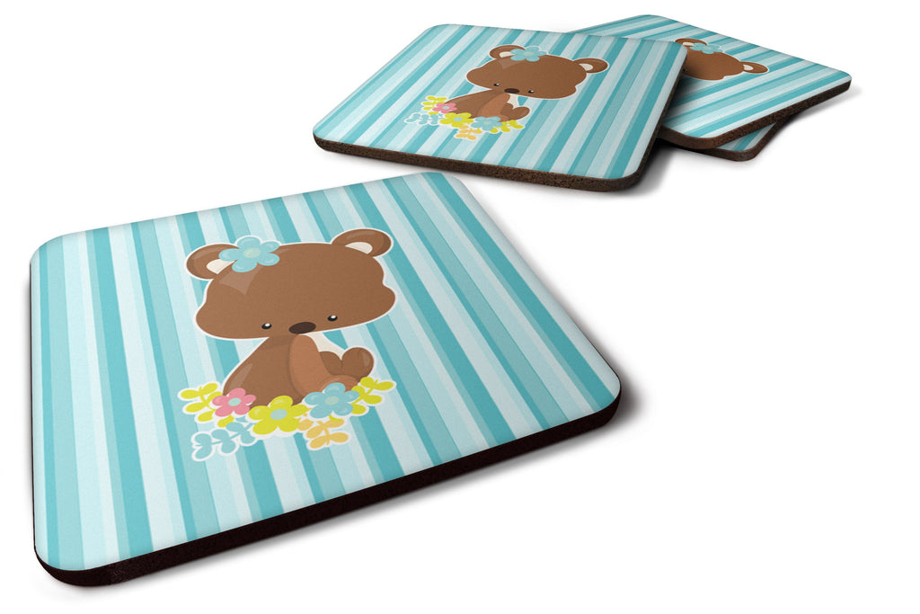 Bear with Flowers Foam Coasters Set of 4 Cup Coasters for Indoor Outdoor, Tabletop Protection, Anti Slip, Mouse pad Material