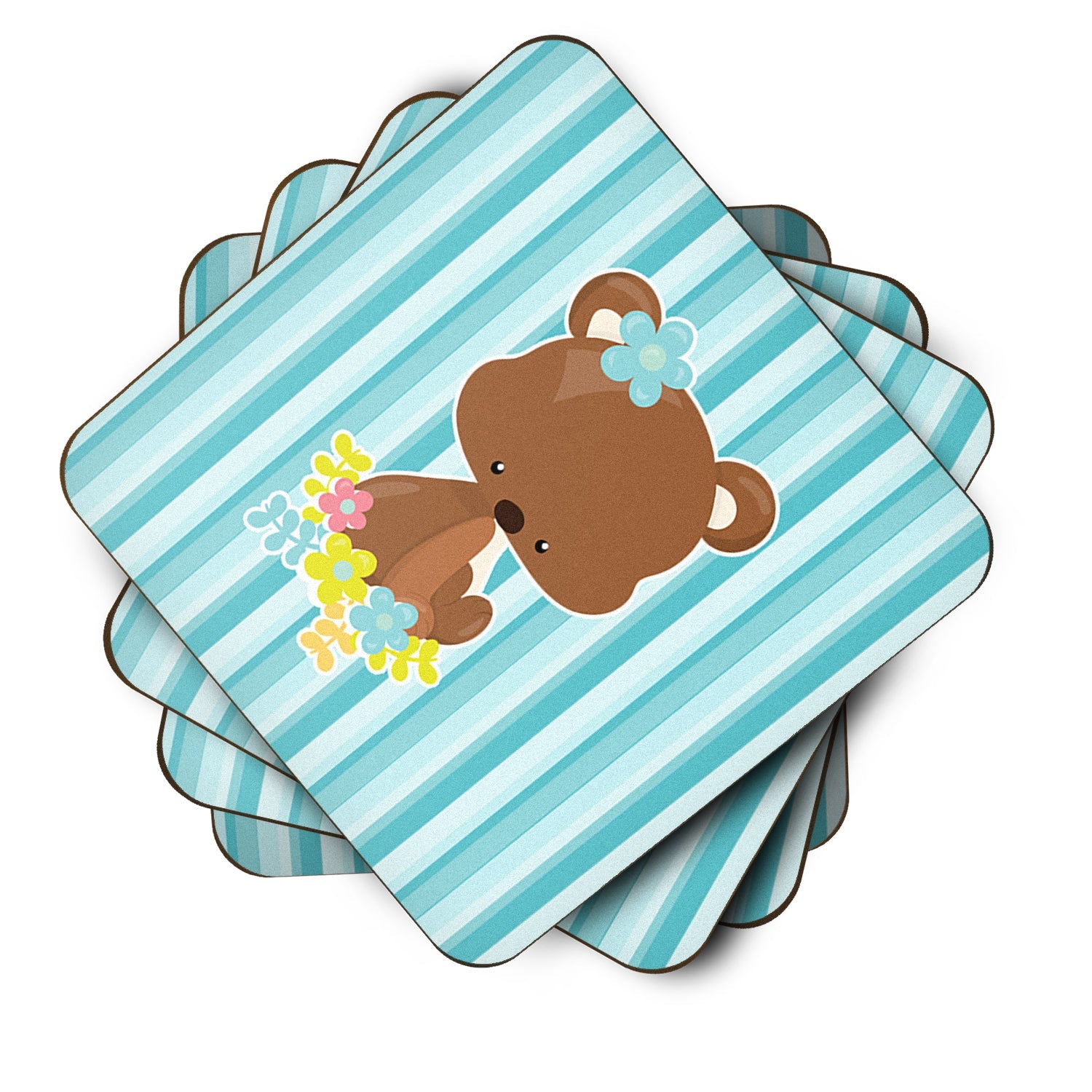 Bear with Flowers Foam Coasters Set of 4 Cup Coasters for Indoor Outdoor, Tabletop Protection, Anti Slip, Mouse pad Material