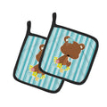 Bear with Flowers Pot Holder Set of 2 Heat Resistant Quilted Hot Pads 7.5 x 7.5 Inch, Insulated Kitchen Trivets for Cooking & Baking