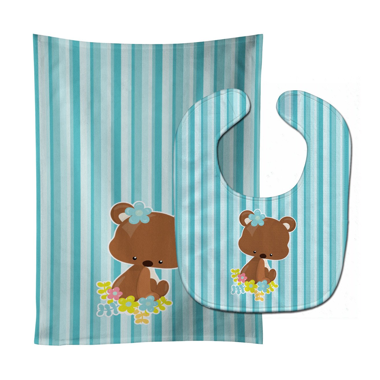 Bear with Flowers Baby Bib & Burp Cloth Easy-Clean Baby Bib Baby Feeding Accessory Baby Mealtime Essential