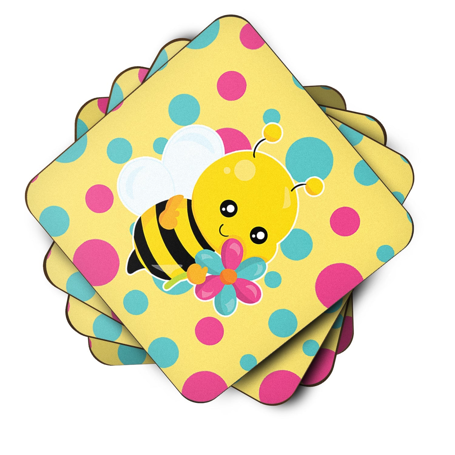 Bee with Flower Foam Coasters Set of 4 Cup Coasters for Indoor Outdoor, Tabletop Protection, Anti Slip, Mouse pad Material
