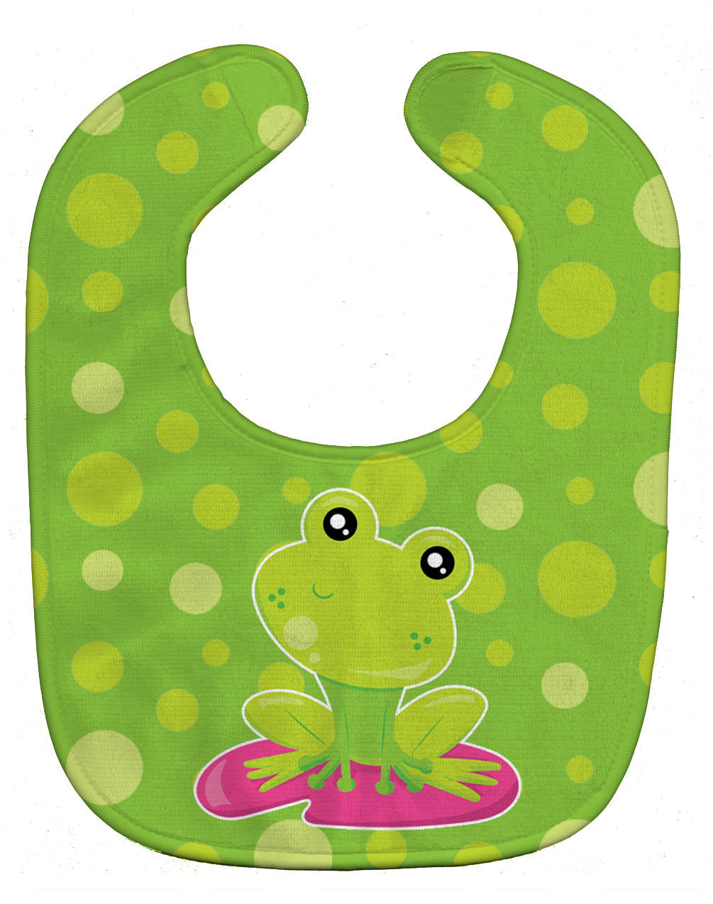 Frog on Lily Pad Green Polkadots Baby Bib Easy-Clean Baby Bib Baby Feeding Accessory Baby Mealtime Essential, 10 x 13, Multicolor
