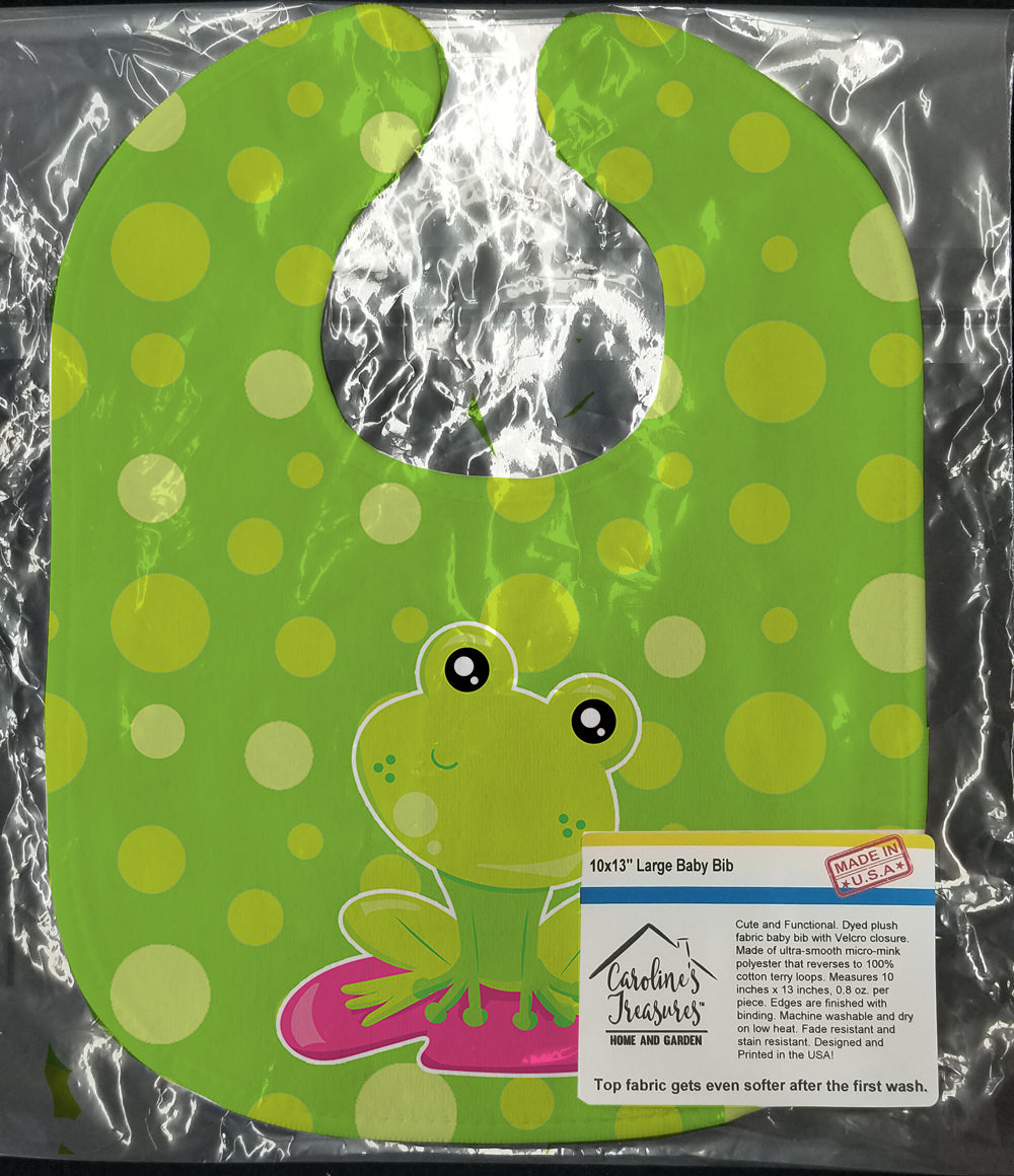 Frog on Lily Pad Green Polkadots Baby Bib Easy-Clean Baby Bib Baby Feeding Accessory Baby Mealtime Essential, 10 x 13, Multicolor