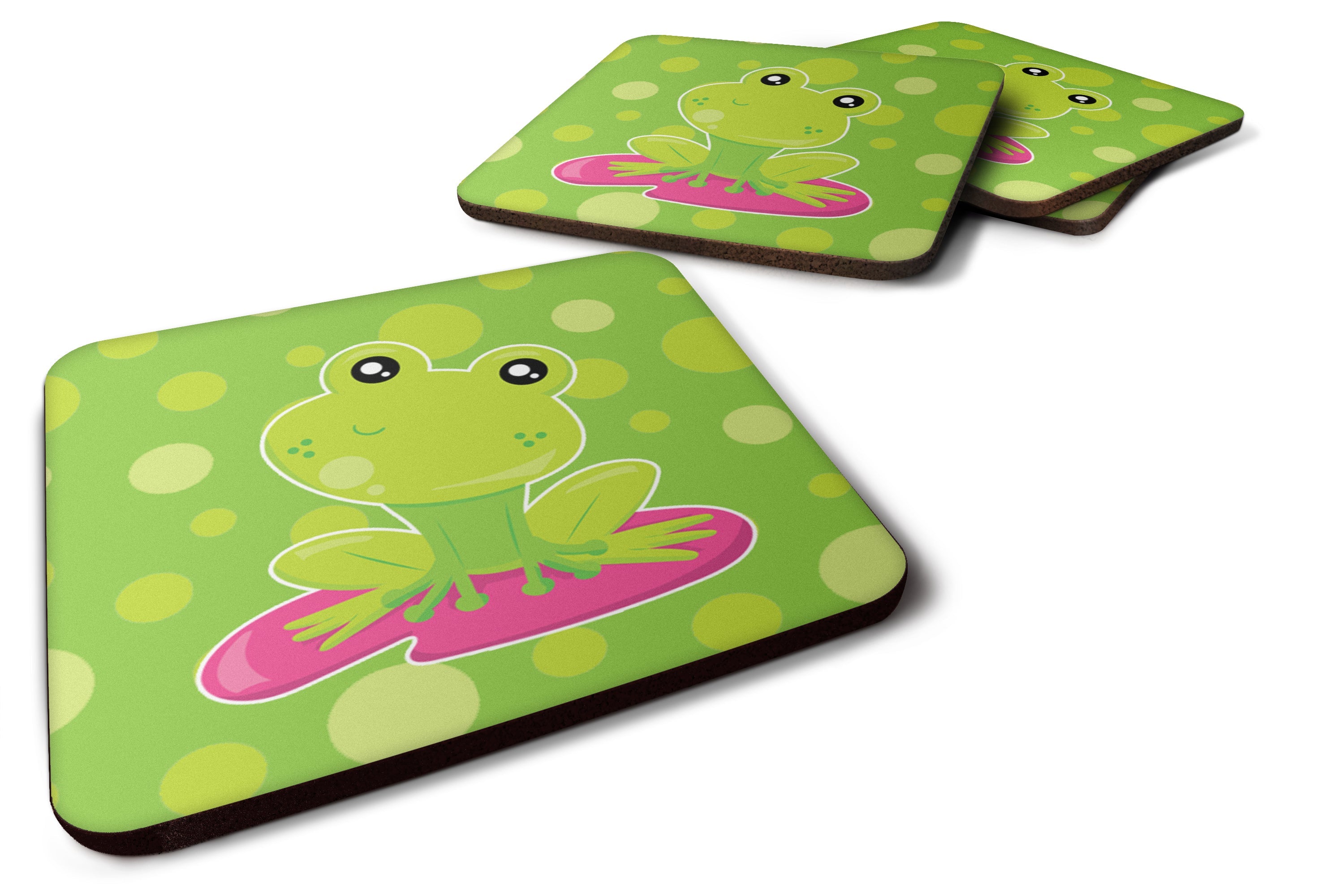 Frog on Lily Pad Green Polkadots Foam Coasters Set of 4 Cup Coasters for Indoor Outdoor, Tabletop Protection, Anti Slip, Mouse pad Material